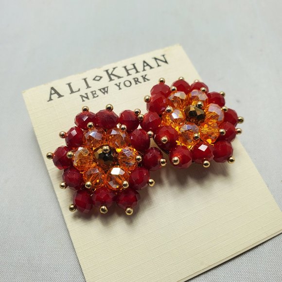 ALI KHAN garnet with sapphire beaded earring pierced - Picture 3 of 4